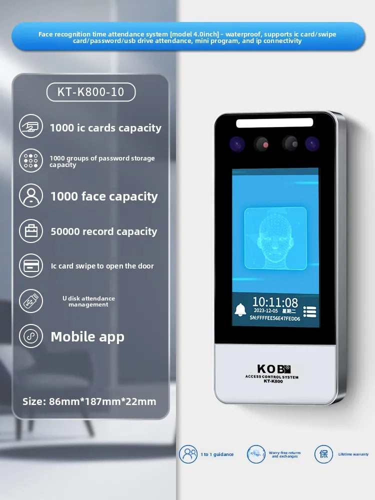 KOB Dynamic Face Access Control All-in-One Machine Swipe Card Password Fingerprint Remote Access Control WIFI Mini Program