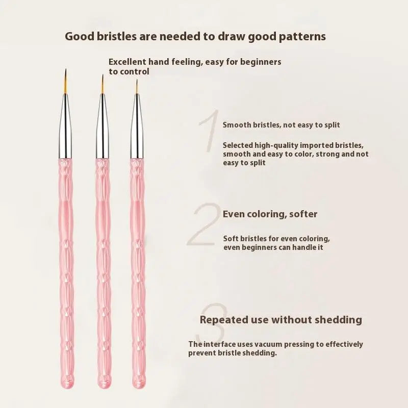3Pcs/set Nail Art UV Gel Liner Painting Brushes Drawing Flower Striping Design Manicure Tools Kits 13cm