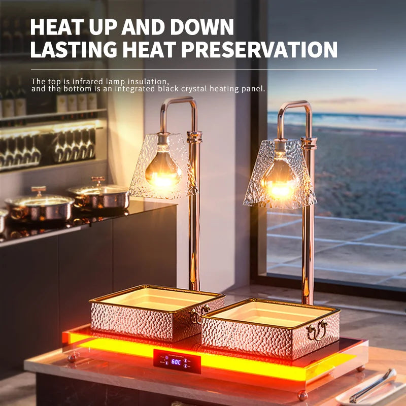 High-end Rose Gold Stainless Steel Buffet Server Lamp Food Warming Light Lamp Touch Control Electric Heating Plate