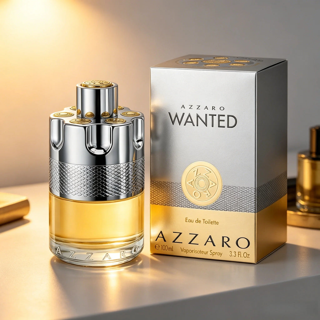 Azzaro Wanted Men's Eau de Toilette Bright Citrus Woody Scent Silver Gold Revolver Shaped Bottle Long Lasting Gentle Masculine Perfume Ideal Holiday Gift for Him