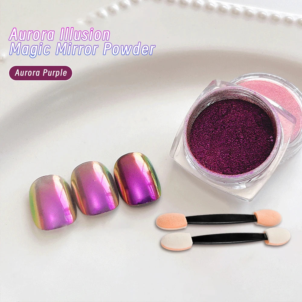 1Jar Blue Purple Chrome Chameleon Aurora Nail Powder 0.3g Holographic Metallic Effect Nail Rubbing Dust Gel Nail Polish Pigment