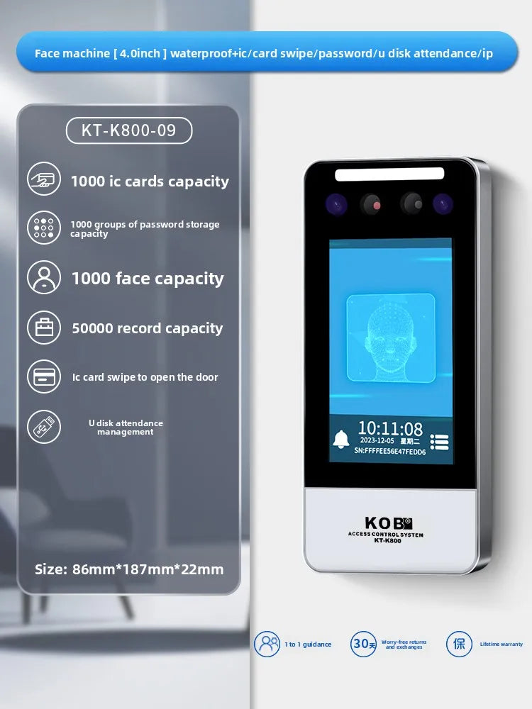 KOB Dynamic Face Access Control All-in-One Machine Swipe Card Password Fingerprint Remote Access Control WIFI Mini Program