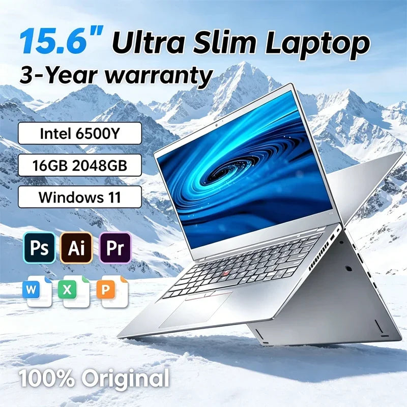 Lightweight 15.6 Laptop Intel 6500Y 32GB RAM 2TB SSD 5000mAh Windows 11 Backlit Keyboard Business Portable