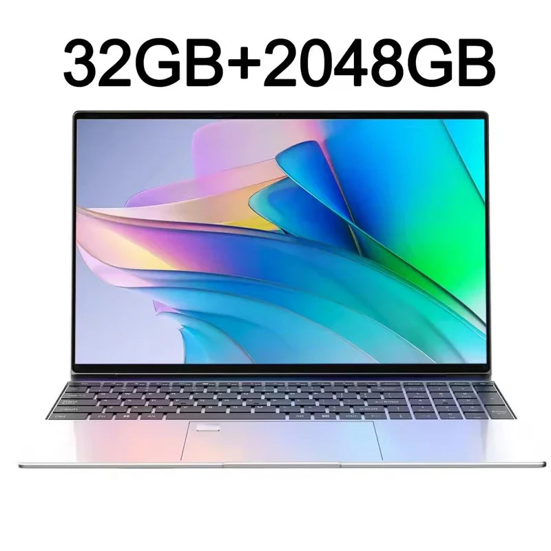 Lightweight 15.6 Laptop Intel 6500Y 32GB RAM 2TB SSD 5000mAh Windows 11 Backlit Keyboard Business Portable