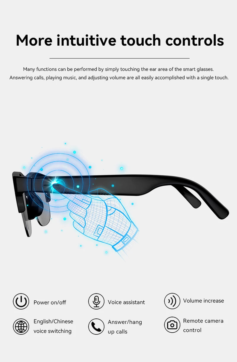 2026 New Remote Control Touch Photo Glasses Smart Glasses Recording Voice wake-up Assistant Wireless Bluetooth Smart Eyewear