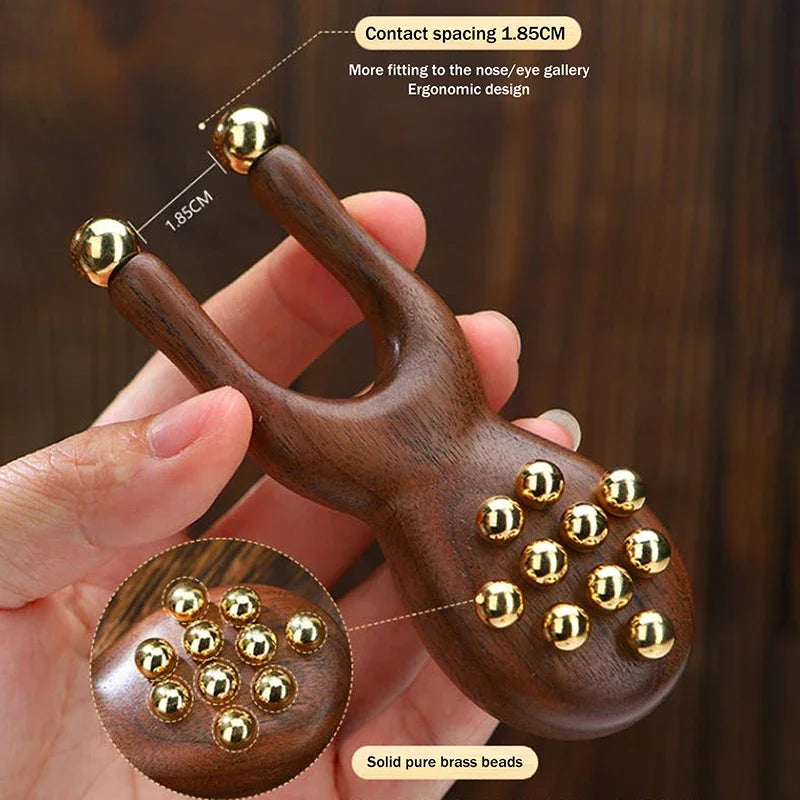 1PCS Wooden Nose Guasha Massage Tool Brass Bead Handheld Comb Antistatic For Face Nose Eye Relaxation Spot Meridians Acupoint