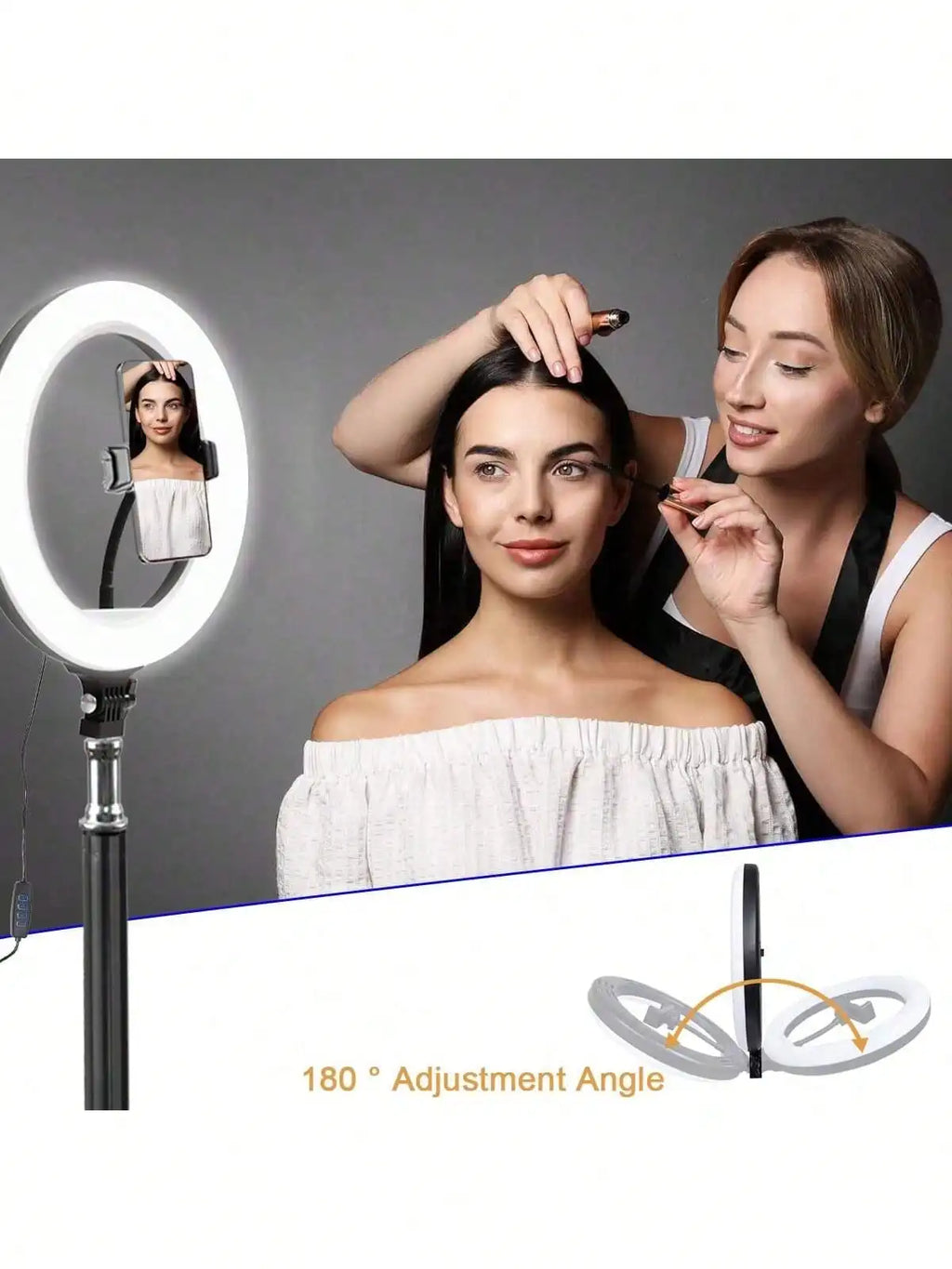 10 Inch LED Selfie Ring Light Set with 43 Inch Adjustable Tripod & 2 Universal Phone Clamps, Dimmable USB Powered Fill Light, Ideal for Makeup, Video Recording and Halloween Party Live Streaming