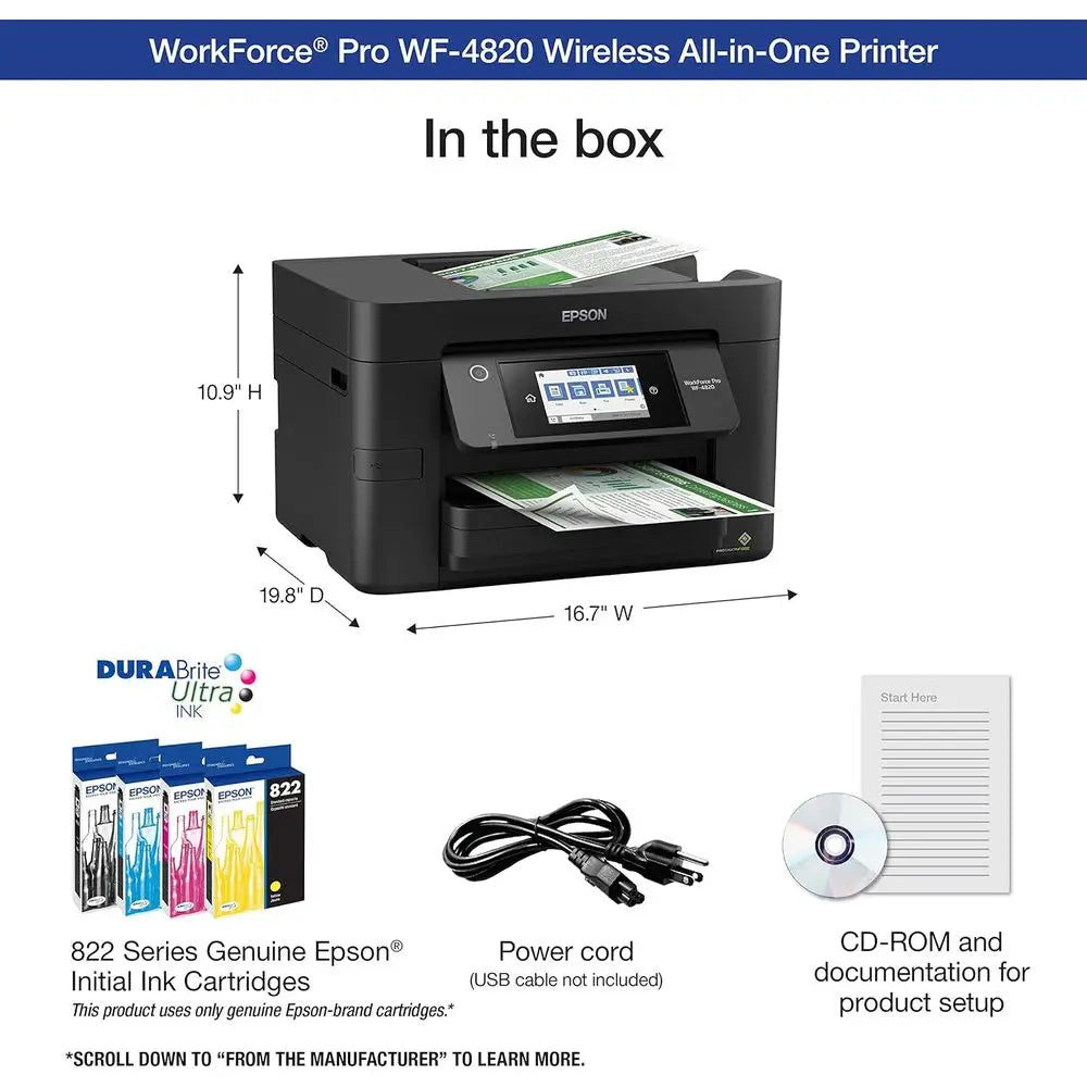 ® Workforce® Pro WF-4820 Wireless Color Inkjet All-In-One Printer, Black, Large