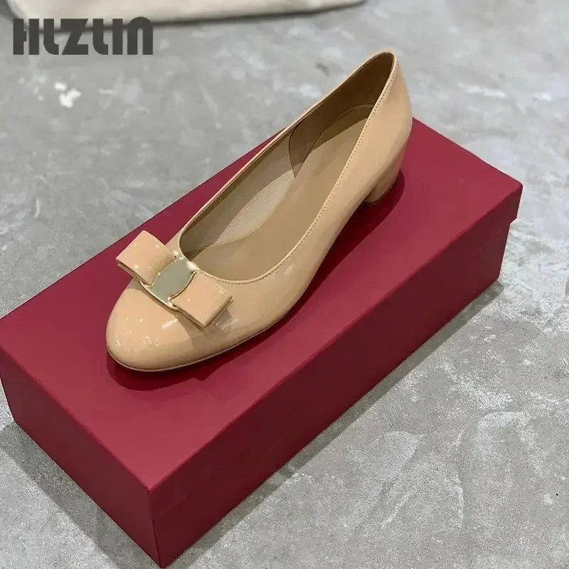 2026 new High quality handmade women's shoes 100% genuine leather 3.5 cm high heels classic brand half flat