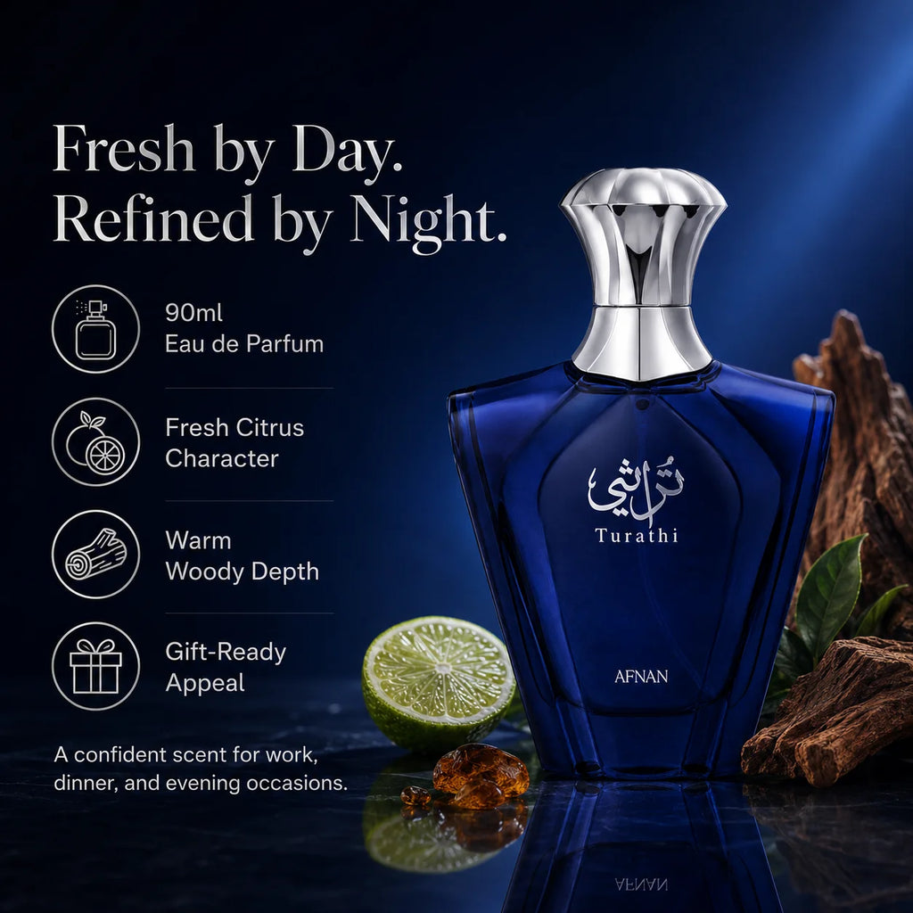 Afnan Turathi Blue Perfume for Men 90ml Eau De Parfum Long Lasting Arabian Cologne Fresh Citrus Woody Spicy Fragrance Gift