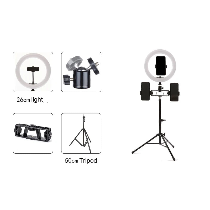 Phone Live Ring Light 10 Inch 26cm Video Light Ring Lamp With Phone Stand Tripods Photography Circle Fill Light For YouTube