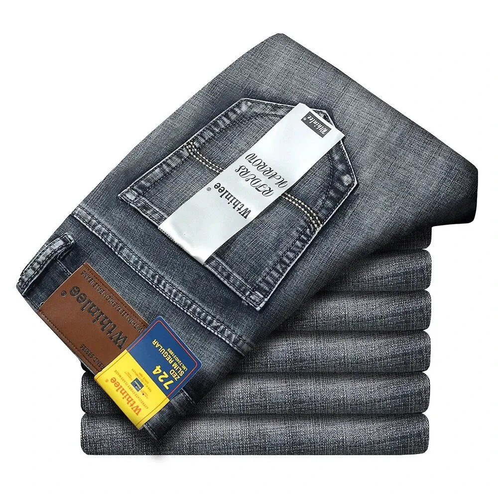 Wthinlee New Business Men's Jeans Casual Straight Stretch Fashion Classic Blue Black Work Denim Pant Trousers Male  Clothing