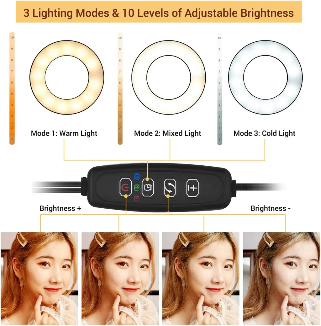 Clip on Light Reading Lights with Phone Holder Desk Lamp 360 ° Flexible Gooseneck Selfie Ring Light For Live Stream Fill Lights