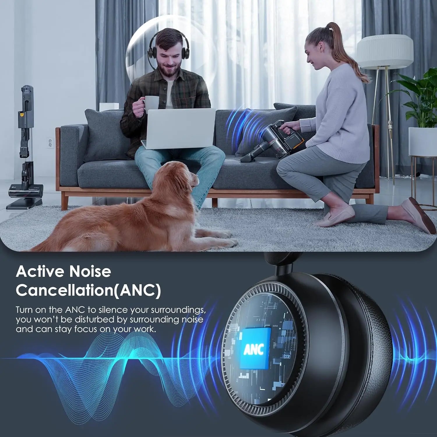 Bluetooth 5.4 ANC Headset with Mic for PC & Phone, Flip-to-Mute, USB Dongle, Noise Cancelling for Work/Call Center