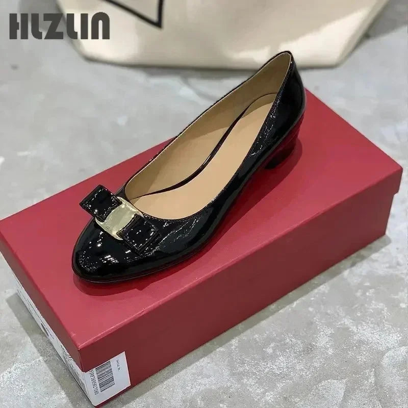 2026 new High quality handmade women's shoes 100% genuine leather 3.5 cm high heels classic brand half flat