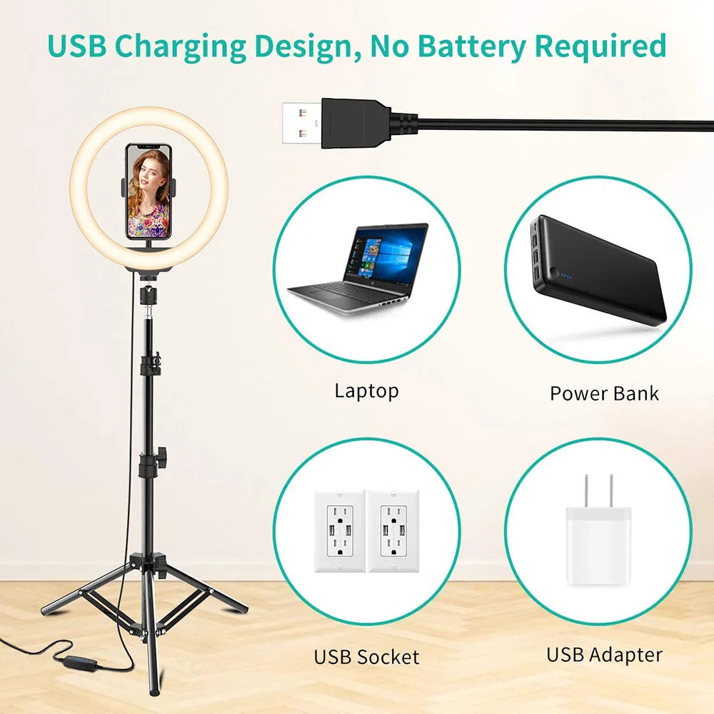 Phone Live Ring Light 10 Inch 26cm Video Light Ring Lamp With Phone Stand Tripods Photography Circle Fill Light For YouTube
