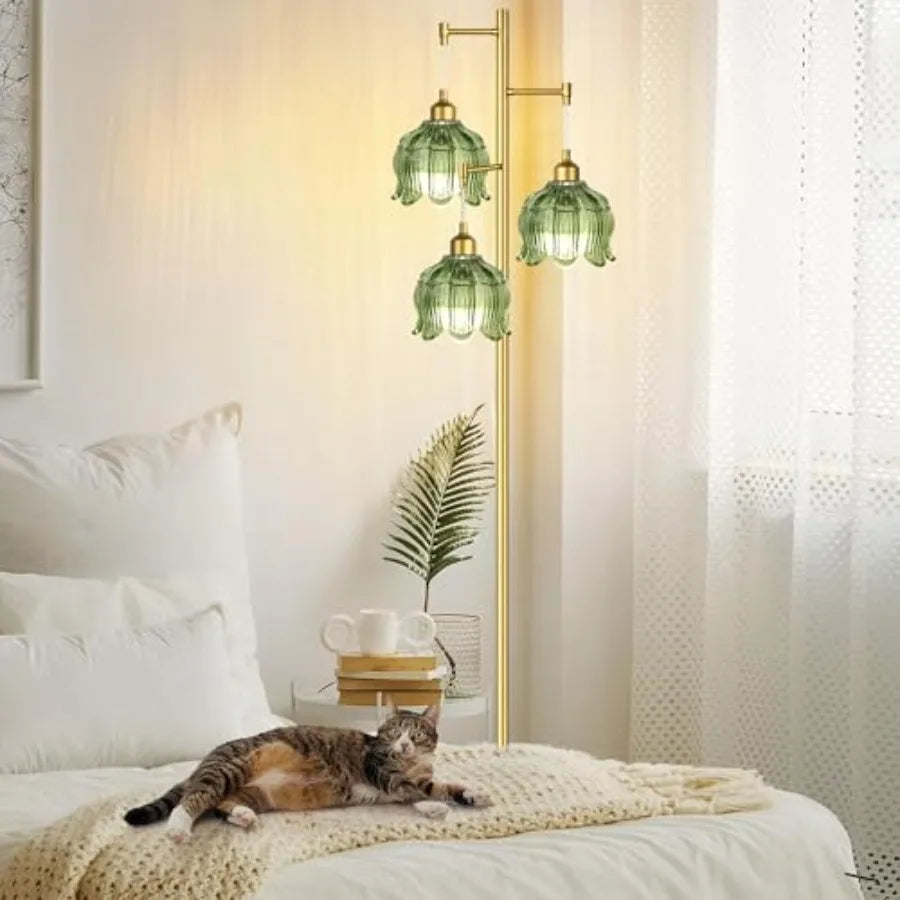 Vintage Floor Lamps for Living Room Bedroom-3 Light Glass Floor Lamp with Three Led Bulb, Modern Mid Century Standing Lamp Bras