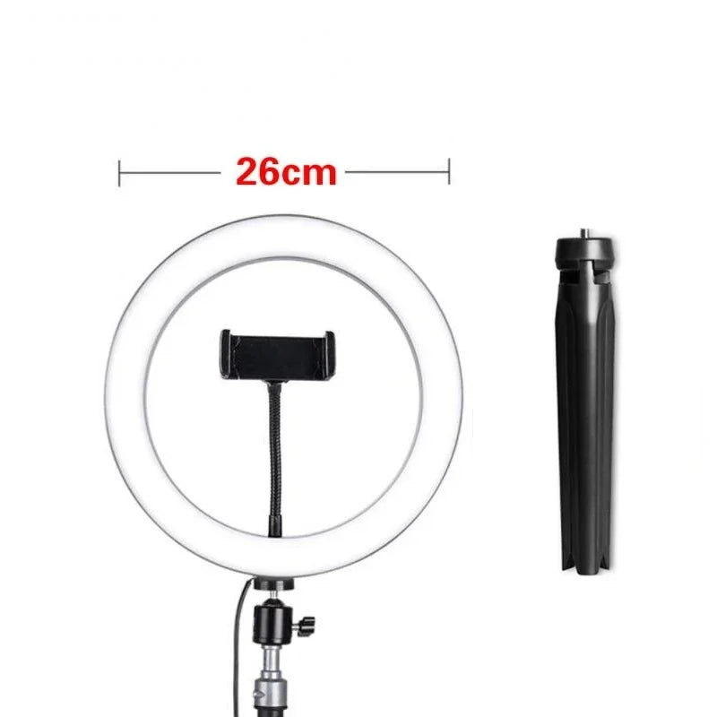 10" 26cm LED Selfie Ring Light Photography RingLight Phone Stand Holder Tripod Circle Fill Light Dimmable Lamp Trepied Streaming