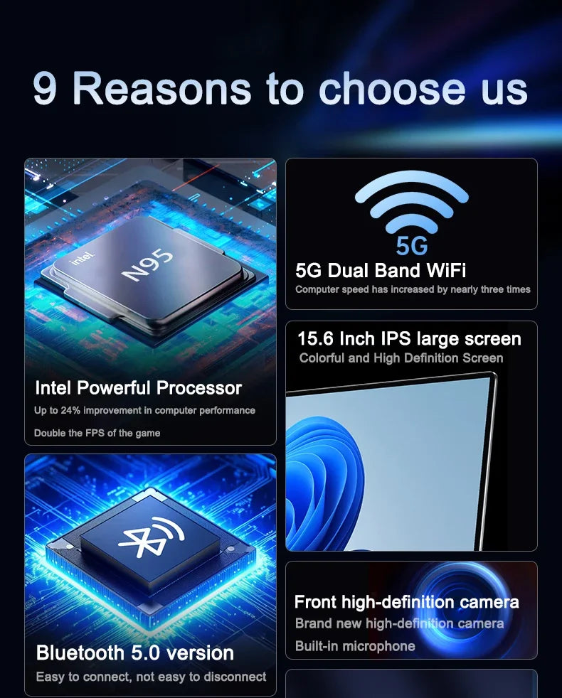 Original 15.6" Laptop Intel N95 120Hz FHD IPS Screen 7500mAh Battery 32GB RAM 2TB SSD Backlit Keyboard Fingerprint Notebook