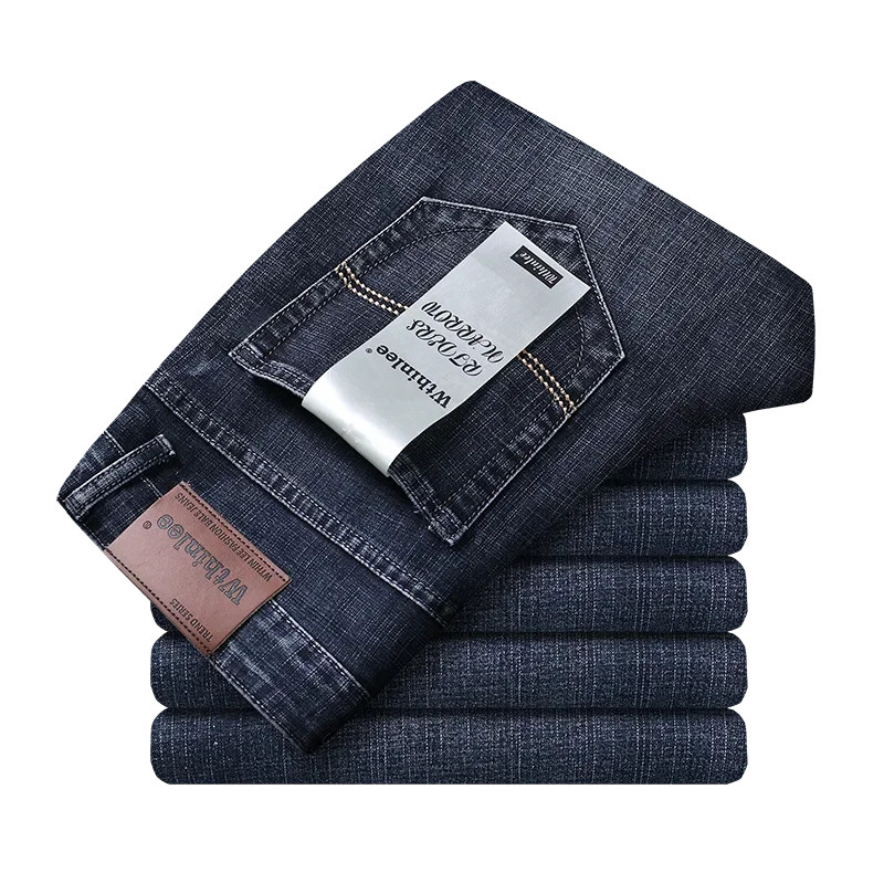 Wthinlee New Business Men's Jeans Casual Straight Stretch Fashion Classic Blue Black Work Denim Pant Trousers Male  Clothing