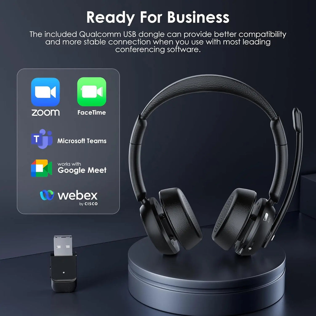 Bluetooth 5.4 ANC Headset with Mic for PC & Phone, Flip-to-Mute, USB Dongle, Noise Cancelling for Work/Call Center