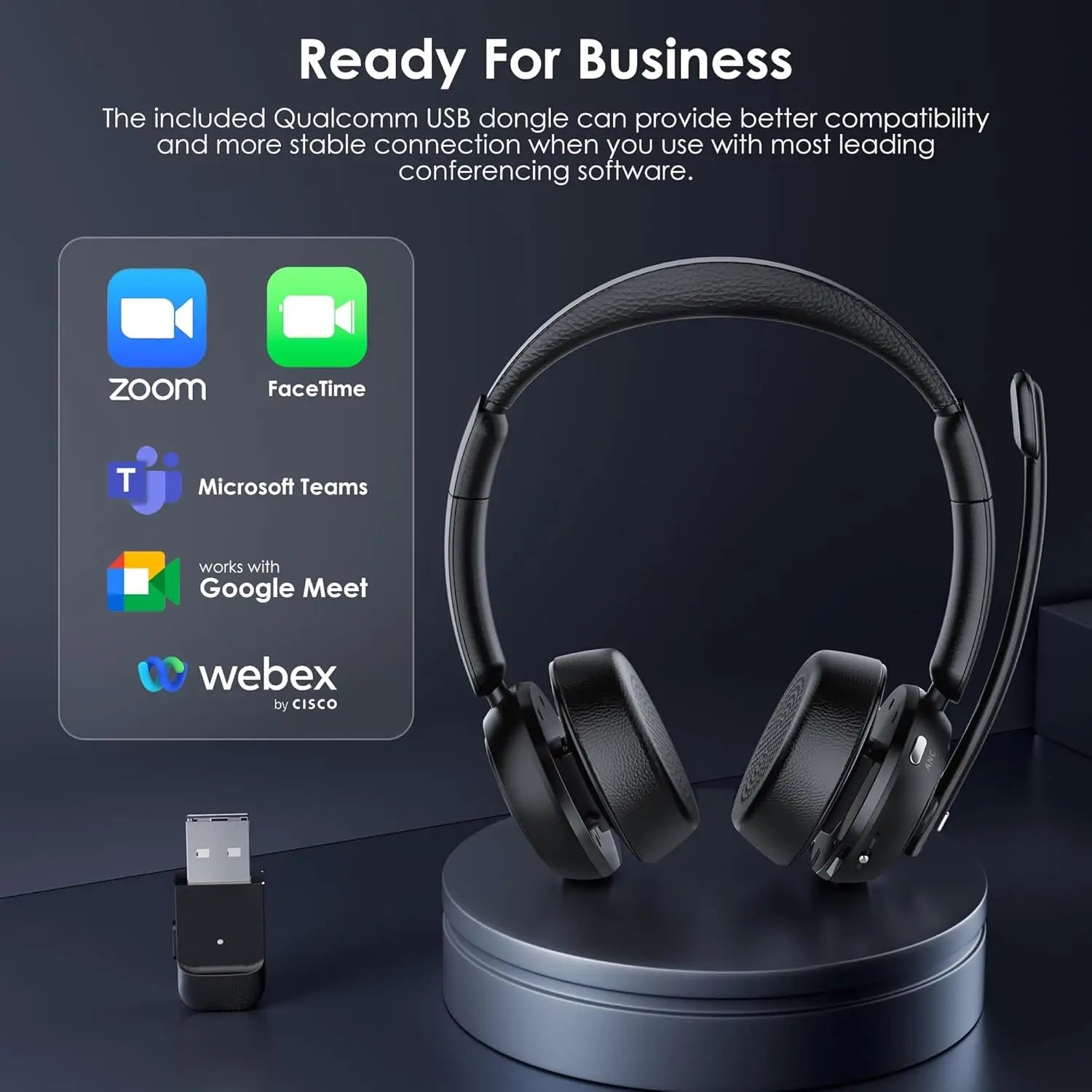 Bluetooth 5.4 ANC Headset with Mic for PC & Phone, Flip-to-Mute, USB Dongle, Noise Cancelling for Work/Call Center