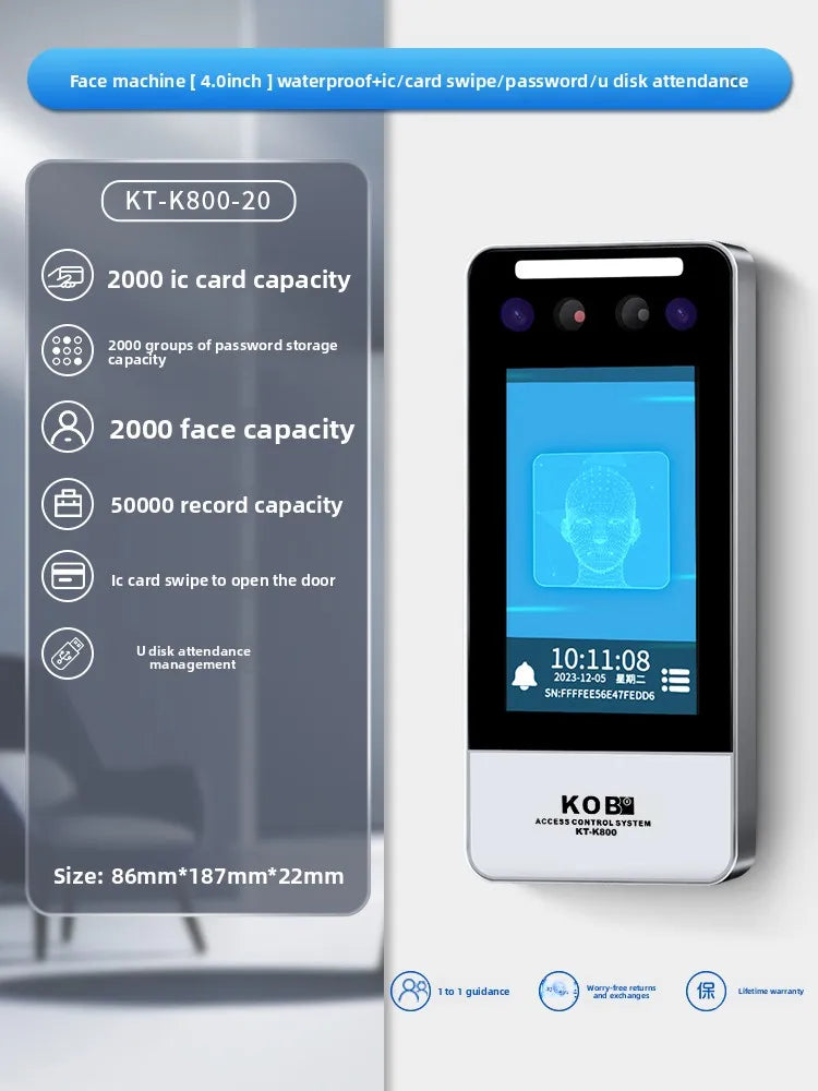 KOB Dynamic Face Access Control All-in-One Machine Swipe Card Password Fingerprint Remote Access Control WIFI Mini Program
