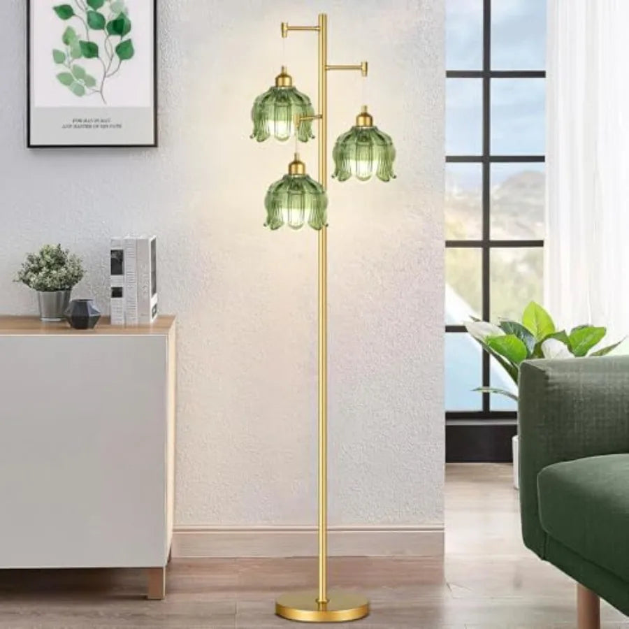 Vintage Floor Lamps for Living Room Bedroom-3 Light Glass Floor Lamp with Three Led Bulb, Modern Mid Century Standing Lamp Bras