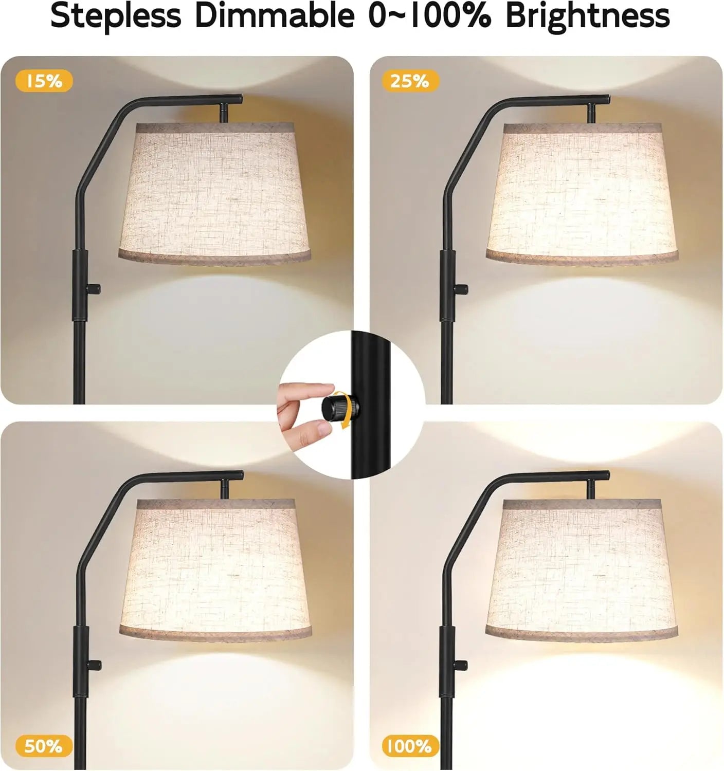 Adjustable Floor Lamp with 9W LED, Dimmable 0-100%, Modern Standing Light for Living Room Bedroom Office, Black