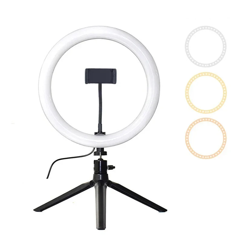 10" 26cm LED Selfie Ring Light Photography RingLight Phone Stand Holder Tripod Circle Fill Light Dimmable Lamp Trepied Streaming