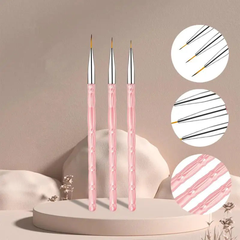 3Pcs/set Nail Art UV Gel Liner Painting Brushes Drawing Flower Striping Design Manicure Tools Kits 13cm
