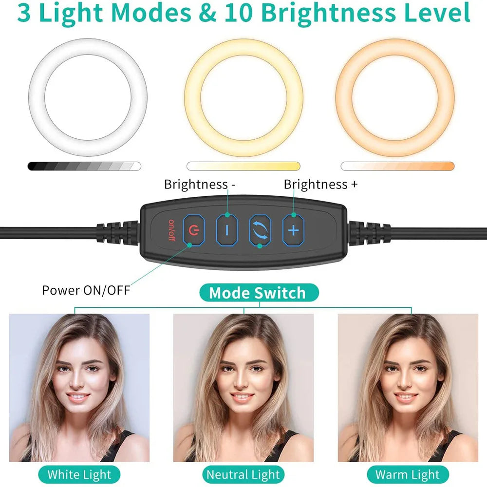 Phone Live Ring Light 10 Inch 26cm Video Light Ring Lamp With Phone Stand Tripods Photography Circle Fill Light For YouTube