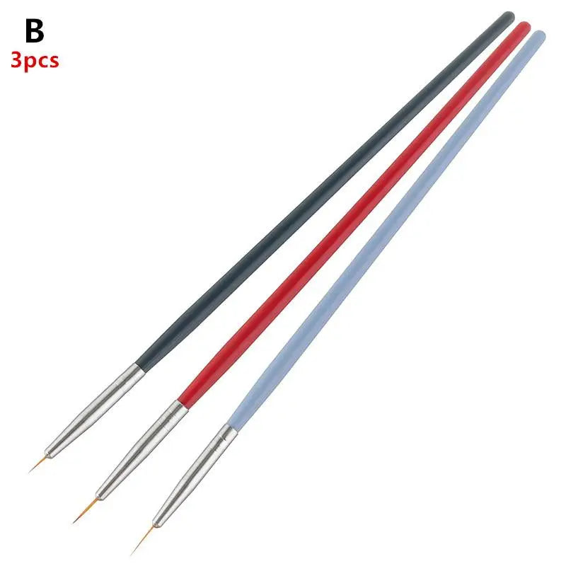 3Pcs/set Nail Art UV Gel Liner Painting Brushes Drawing Flower Striping Design Manicure Tools Kits 13cm
