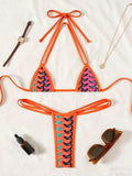 Micro Triangle Halter Bikini Set With Lace Pattern For Beach Pool Party