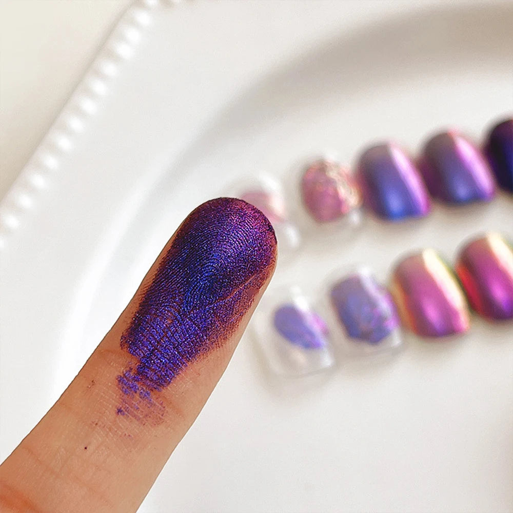 1Jar Blue Purple Chrome Chameleon Aurora Nail Powder 0.3g Holographic Metallic Effect Nail Rubbing Dust Gel Nail Polish Pigment