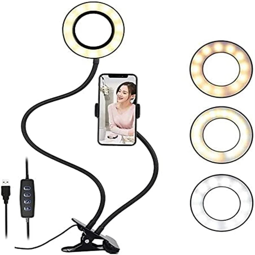 Clip on Light Reading Lights with Phone Holder Desk Lamp 360 ° Flexible Gooseneck Selfie Ring Light For Live Stream Fill Lights