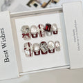 10Pcs Christmas Party Short Square Ballet Nail Tips Art Snowflake Rhinestone Pearl Designs Reusable Nail Stickers Acrylic Nails