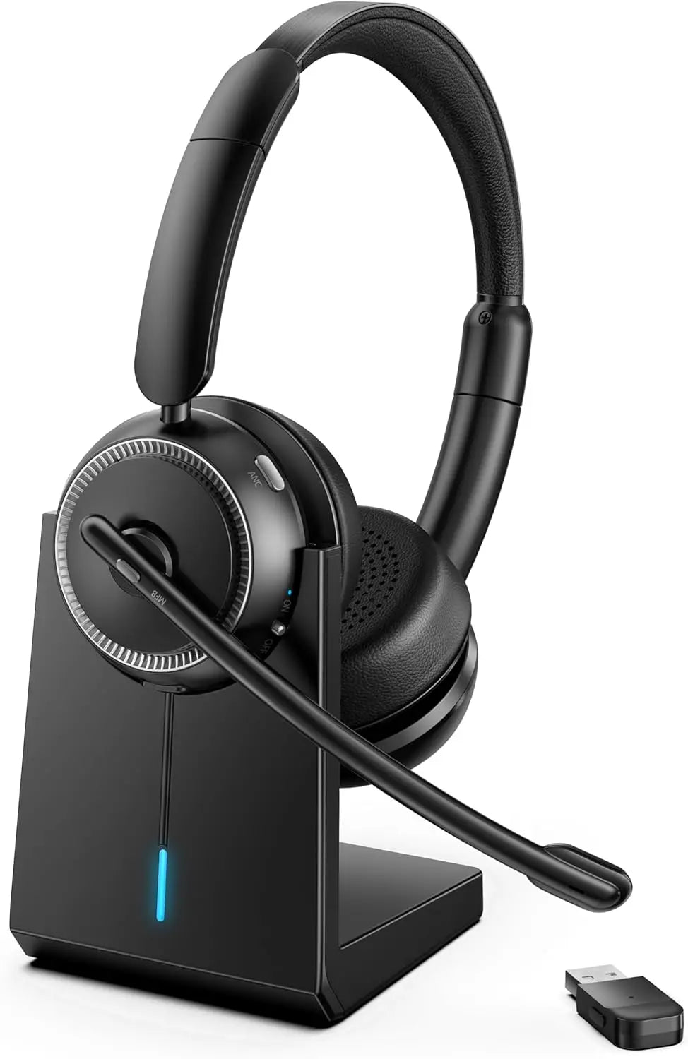 Bluetooth 5.4 ANC Headset with Mic for PC & Phone, Flip-to-Mute, USB Dongle, Noise Cancelling for Work/Call Center