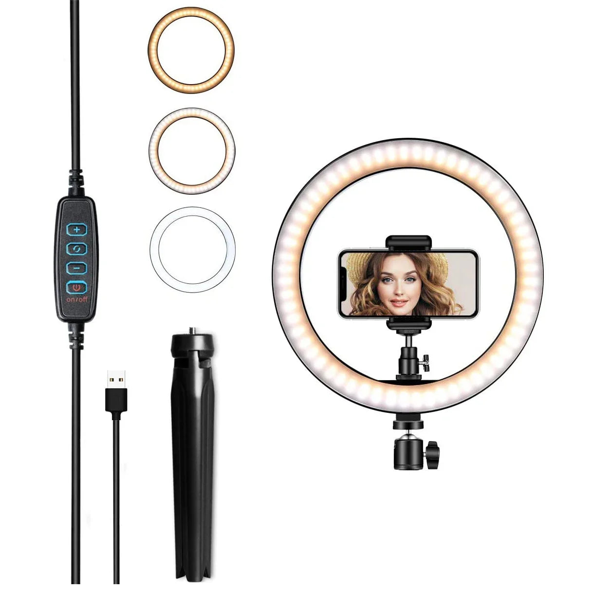 10" 26cm LED Selfie Ring Light Photography RingLight Phone Stand Holder Tripod Circle Fill Light Dimmable Lamp Trepied Streaming