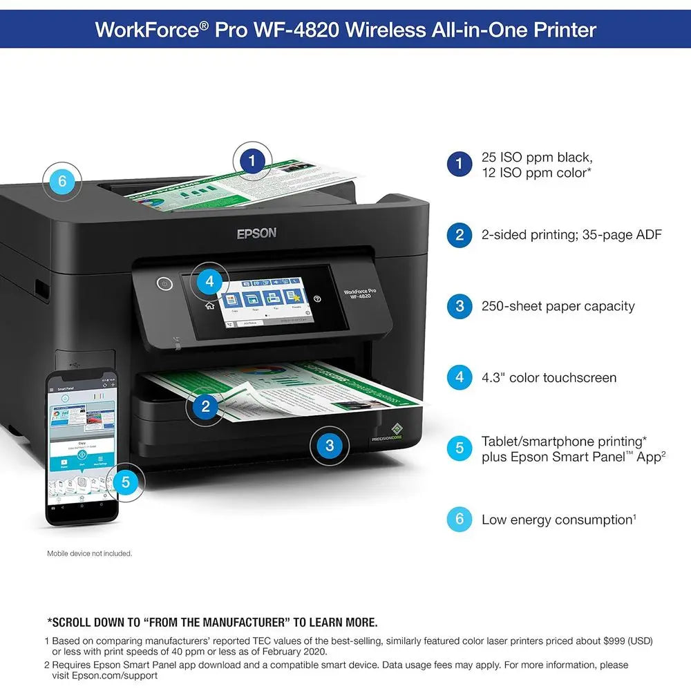 ® Workforce® Pro WF-4820 Wireless Color Inkjet All-In-One Printer, Black, Large
