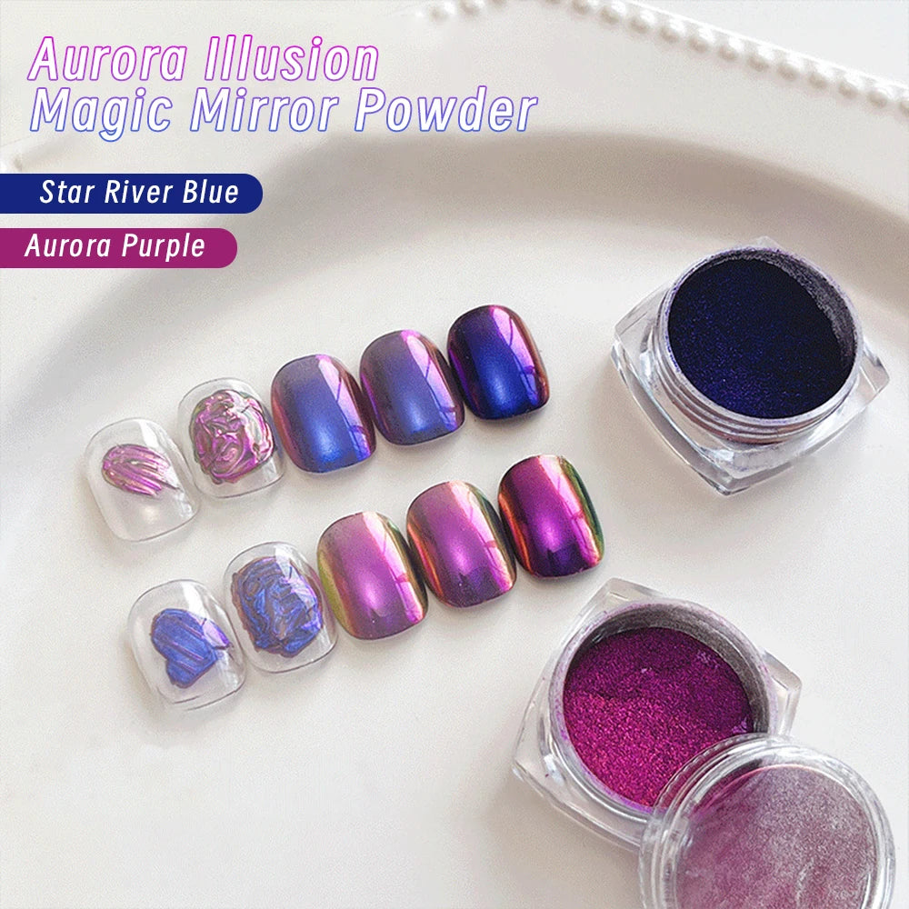 1Jar Blue Purple Chrome Chameleon Aurora Nail Powder 0.3g Holographic Metallic Effect Nail Rubbing Dust Gel Nail Polish Pigment