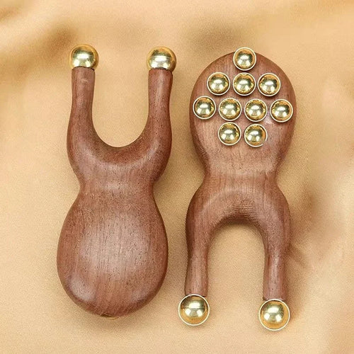 1PCS Wooden Nose Guasha Massage Tool Brass Bead Handheld Comb Antistatic For Face Nose Eye Relaxation Spot Meridians Acupoint