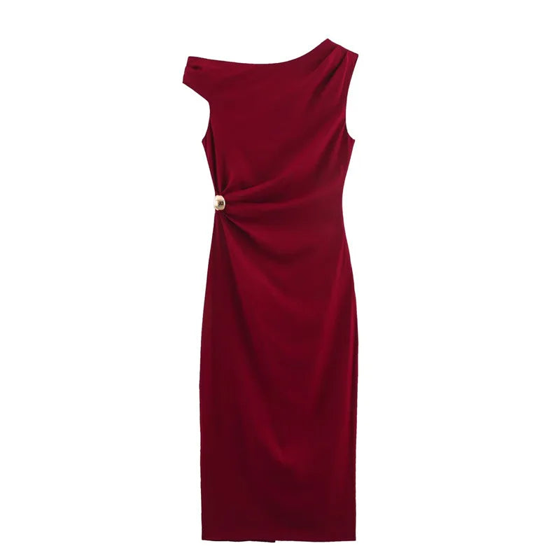 New European and American linen blend pleated Midi sleeveless dress