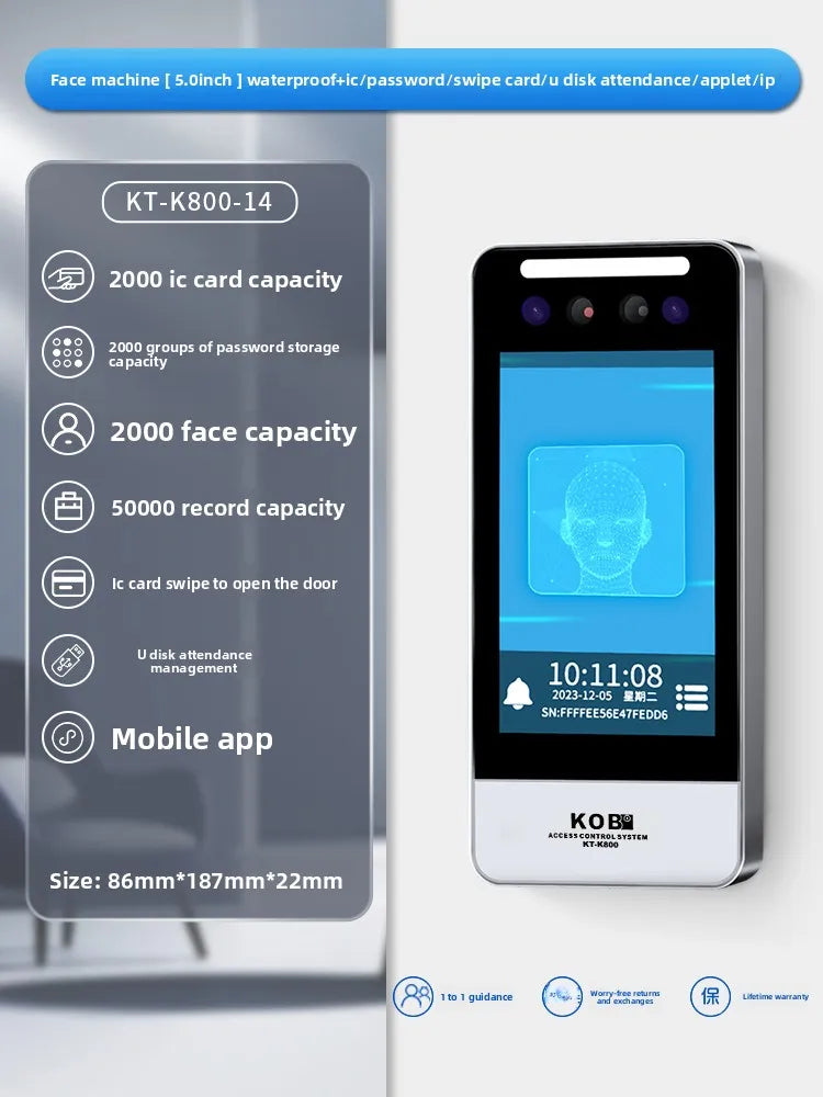 KOB Dynamic Face Access Control All-in-One Machine Swipe Card Password Fingerprint Remote Access Control WIFI Mini Program