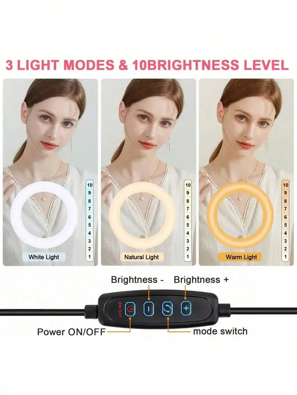 10 Inch LED Selfie Ring Light Set with 43 Inch Adjustable Tripod & 2 Universal Phone Clamps, Dimmable USB Powered Fill Light, Ideal for Makeup, Video Recording and Halloween Party Live Streaming