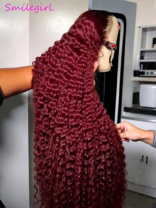 36 38 Inch Burgundy 13x6 hd Lace Frontal Wig Water Wave Curly 13x4 Red Remy Human Hair Brazilian 99J Colored Hair Wigs for Women