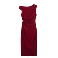New European and American linen blend pleated Midi sleeveless dress
