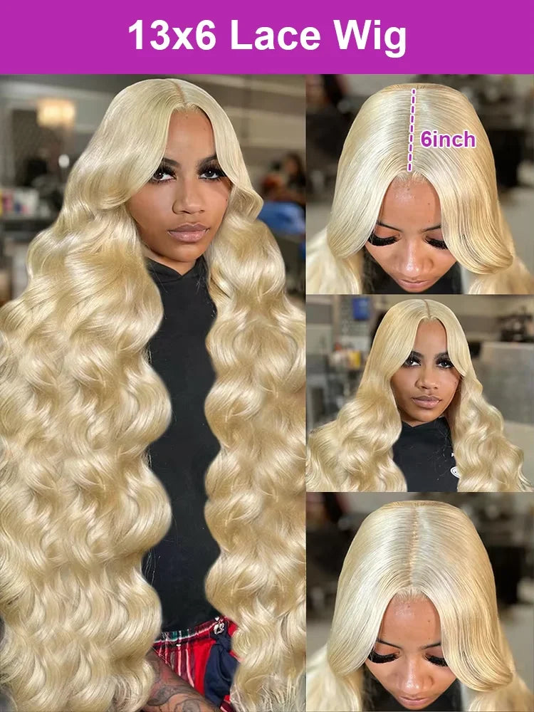 613 HD Lace Frontal Wig 13x6 Blonde Human Hair Wigs 220 Density Body Wave Lace Front Wigs Colored Human Hair Pre Plucked 40 Inch
