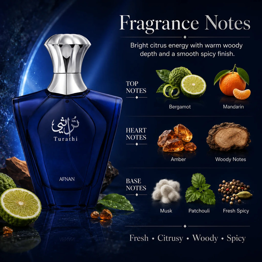 Afnan Turathi Blue Perfume for Men 90ml Eau De Parfum Long Lasting Arabian Cologne Fresh Citrus Woody Spicy Fragrance Gift