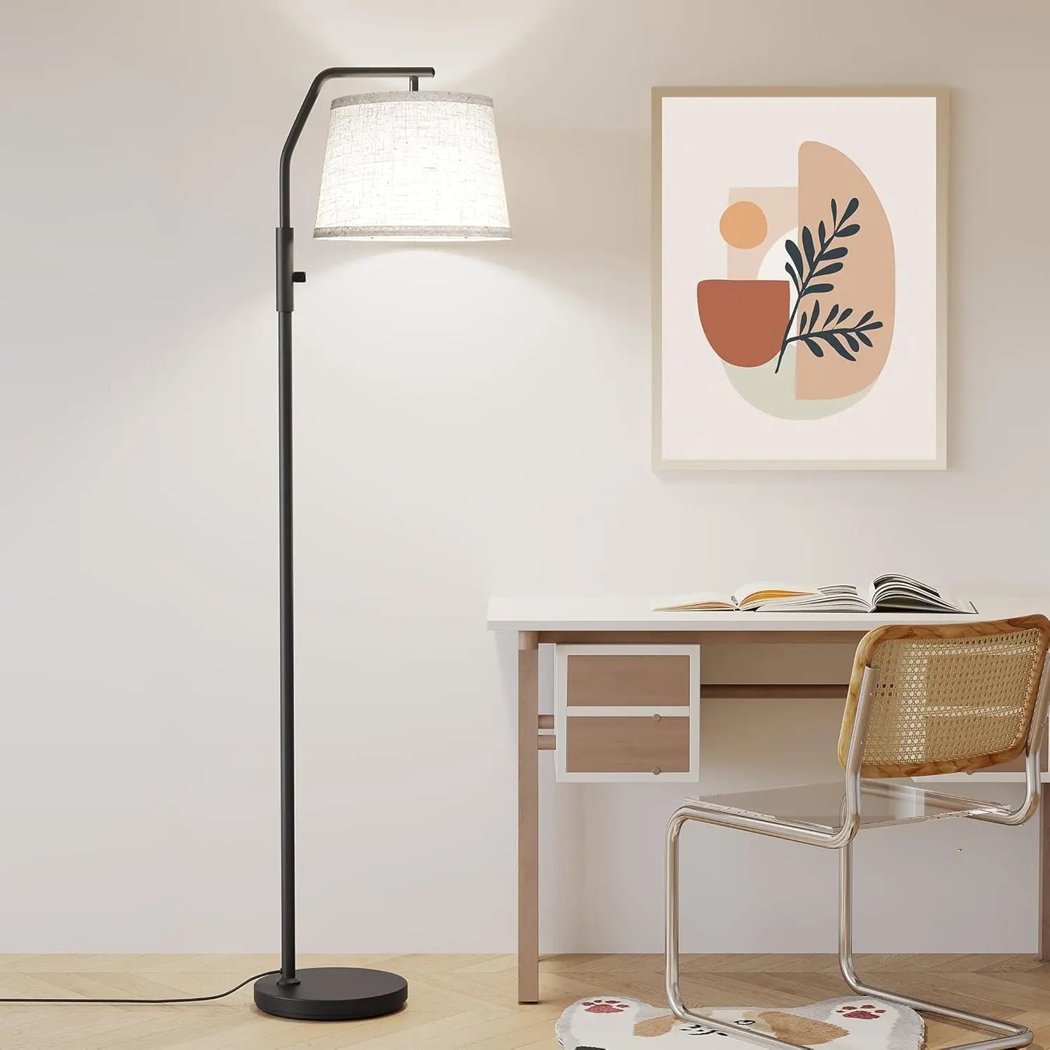Adjustable Floor Lamp with 9W LED, Dimmable 0-100%, Modern Standing Light for Living Room Bedroom Office, Black